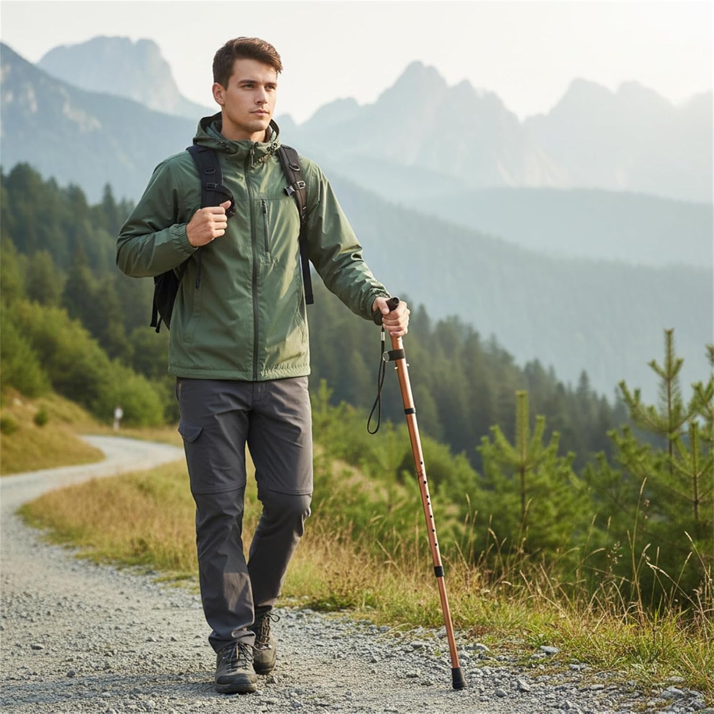 Adjustable from 33‘’ to37‘’Walking Cane Hiking Poles Climbing Snowingshoeing Pole with Ergonomic Handle，Brown and Black for Outdoor for Woman,Man, The Elder