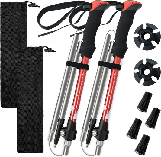 Collapsible Trekking Poles for Hiking - Lightweight Foldable Hiking Poles, 2 Pack Adjustable Aluminum Walking Sticks with for Men, Women, Kids, Seniors, Walking Poles for Backpacking, Camping, Travel